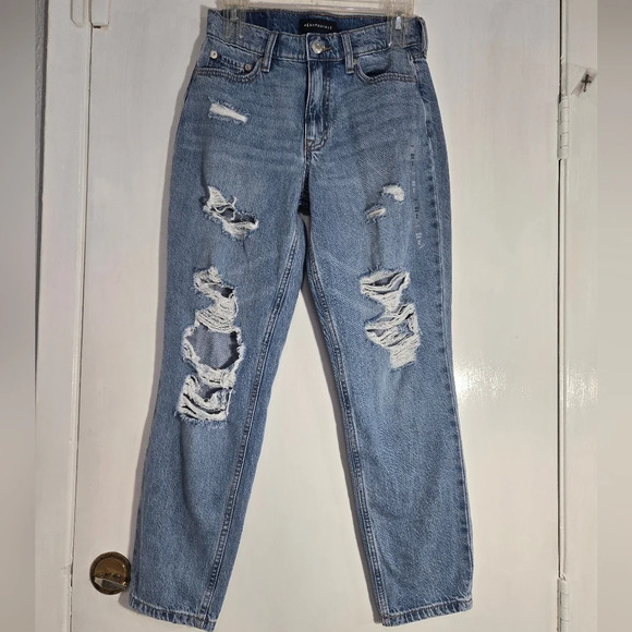 Aéropostale Blue Denim Mom Jeans New Without Tags Sz 2 Distressed - Picture 6 of 14